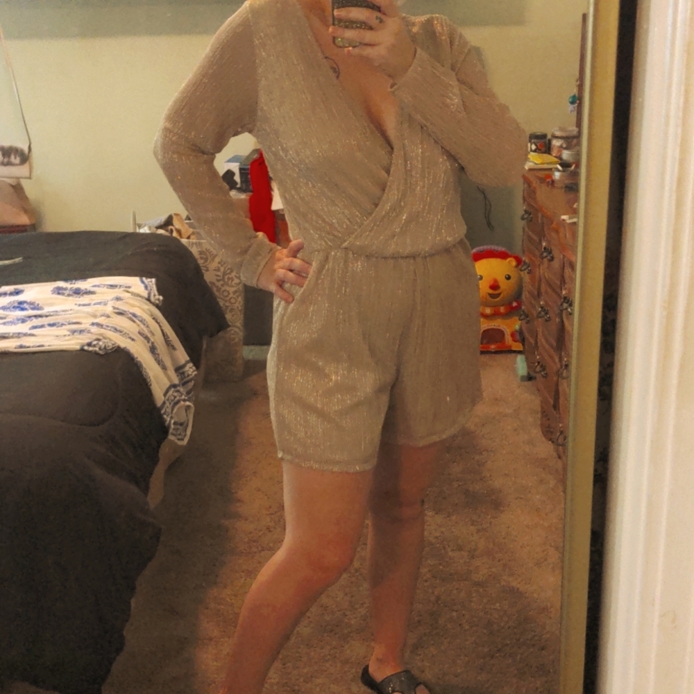 Charlotte Russe XL Gold Long Sleeve Romper